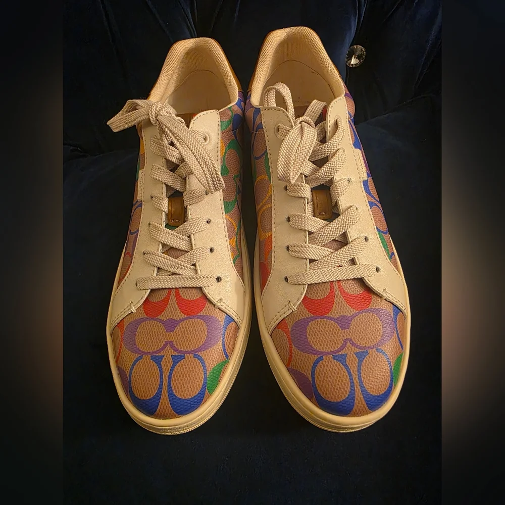 NWOT COACH Lowline Low Top Sneaker in Rainbow Signature Canvas Size US 10B - Picture 5 of 10